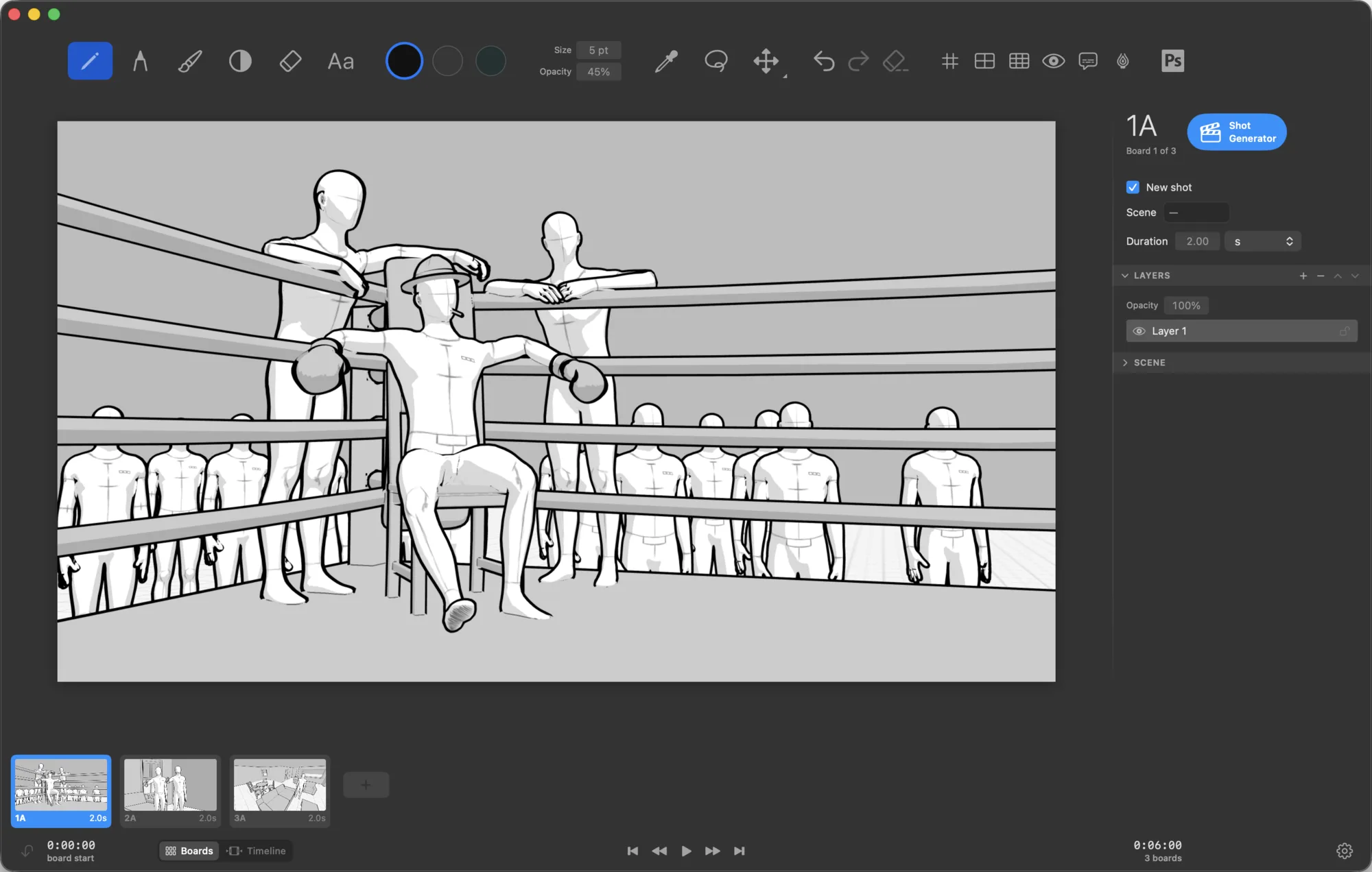 StoryB: a boxing ring with a crowd around it, assembled from library models